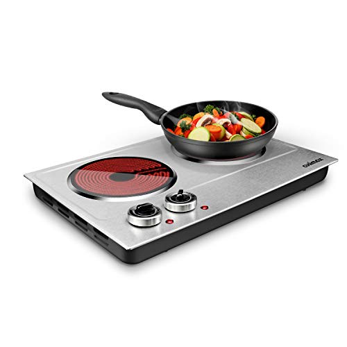 Karinear 2 Burner Electric Cooktop 110v, 12 Inch Portable Electric Stove  Top with Knob Control, Outlet Plug, Countertop Use or Drop-in Radiant