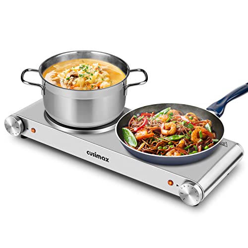 Hot Plate, Techwood 1800W Portable Electric Stove for Cooking Countertop Dual Burner with Adjustable Temperature Stay Cool Handles, 7.5