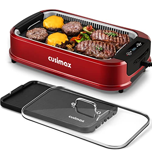 CUSIMAX Smokeless Indoor Grill with LED Smart Display & Glass Lid