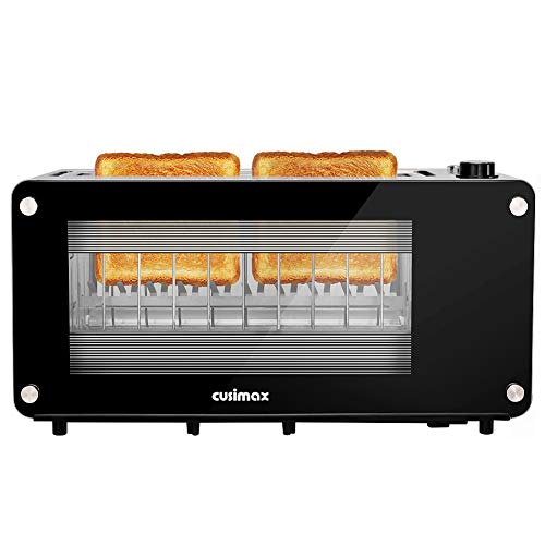 CUSIMAX Toaster Long Slot with Glass Window Bagel Toasters