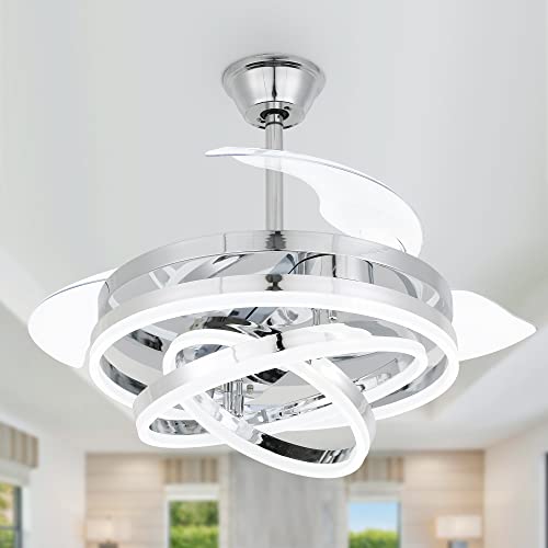 Cusp Barn Retractable Ceiling Fan with Lights and Remote