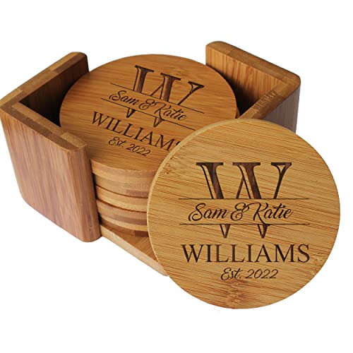 Custom Engraved Bamboo Wood Coasters with Personalized Design