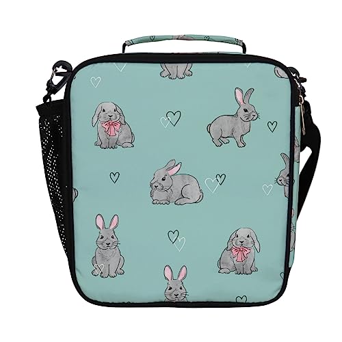 Cute Bunny Portable Lunch Box for Women Adults Reusable Cooler Tote