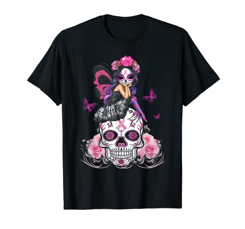 Cute Fairy Sugar Skull Breast Cancer T-Shirt