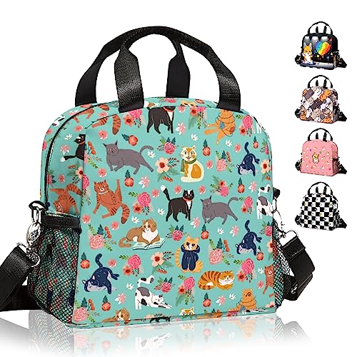 Cute Floral Insulated Lunch Bag with Adjustable Strap