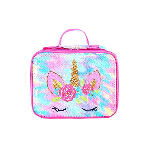 Cute Insulated Lunch Box for Kids - Sequin Rainbow Unicorn