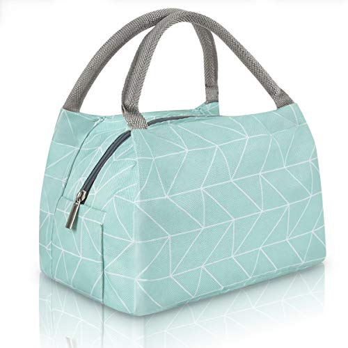 Cute Insulated Lunch Tote Bag for Women Work, Green Plaid