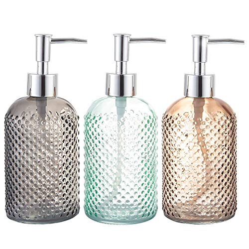 Cutiset 3-Pack Glass 15oz Lotion Soap Dispenser for Bathroom/Kitchen
