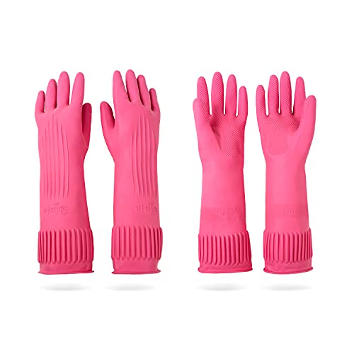 Reusable Waterproof Kitchen Cleaning Gloves - 2 Pairs (Medium)