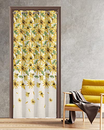 Onekaccu Ombre Yellow Floral Door Curtain for Privacy and Insulation