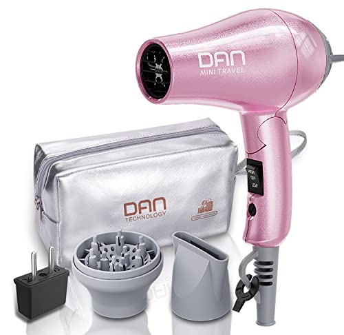 Pink Dual Voltage Mini Hair Dryer with Diffuser" by DAN Technology