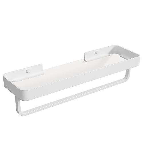 Danpoo Bathroom Wall Shelf - White Glass with Towel Bar, 16"