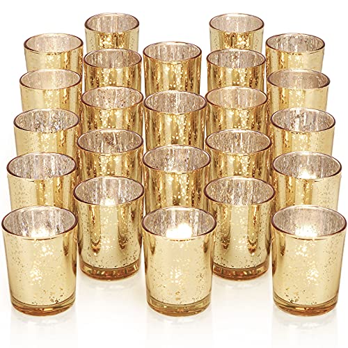 DARJEN Votive Tea Lights Candles Holders - Mercury Glass, Gold
