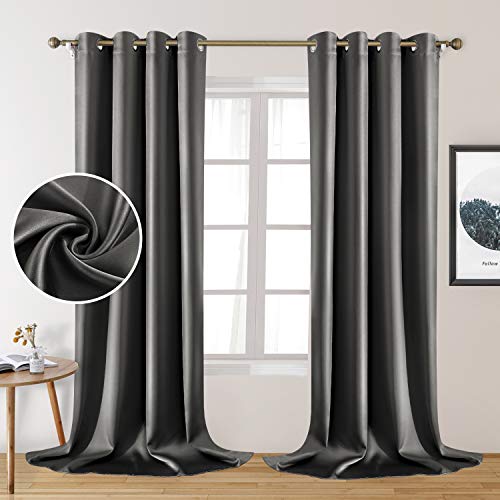 Dark Grey Faux Silk Curtains for Bedroom