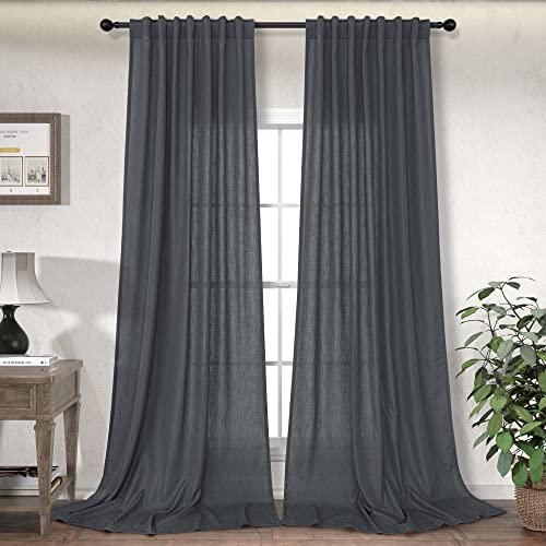Dark Grey Linen Curtains 84 Inch Length