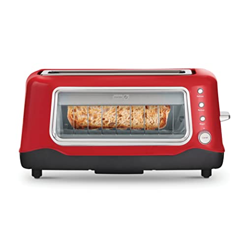 Dash Clear View Toaster - Extra Wide Slot Toaster with See Through Window - Red