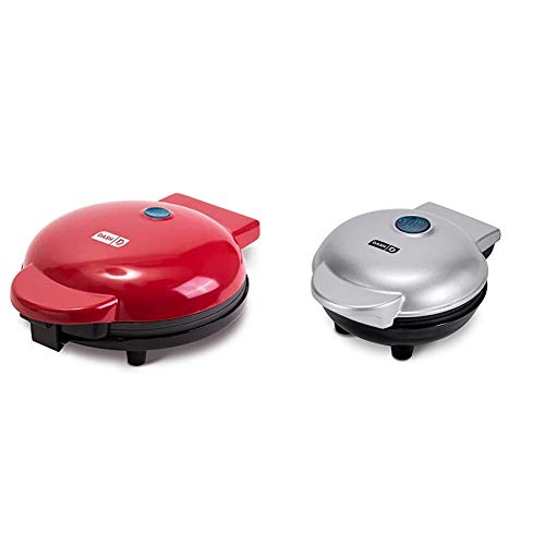 Dash DMG8100RD 8” Express Electric Round Griddle + Included Recipe Book, Red & DMS001SL Mini Maker Electric Round Griddle + Included Recipe Book, Silver