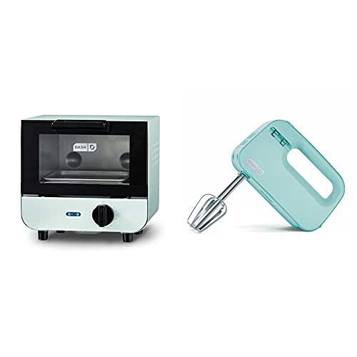 Dash DMTO100GBAQ04 Mini Toaster Oven Cooker for Bread, Bagels, Aqua & Smart Store Compact Hand Mixer Electric for Whipping + Mixing Cookies, Brownies, Meringues & More, 3 speed, Aqua