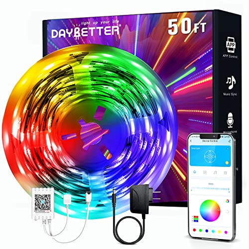 Smart 50ft RGB LED Strip Lights for Bedroom, Music Sync, App Control