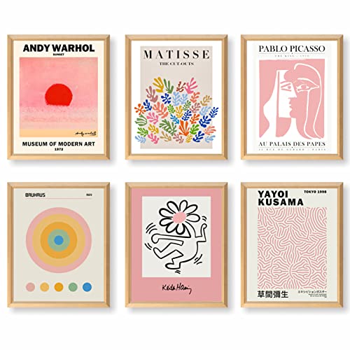 Pink Matisse Prints Wall Art, Aesthetic Posters Danish Exhibition, Set of 6