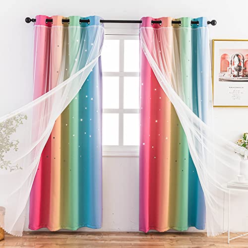 Dazzling Star Cutout Rainbow Window Curtains