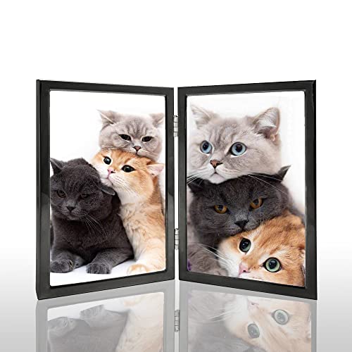 DECANIT 3.5x5 Double Hinged Picture Frame - Black Metal