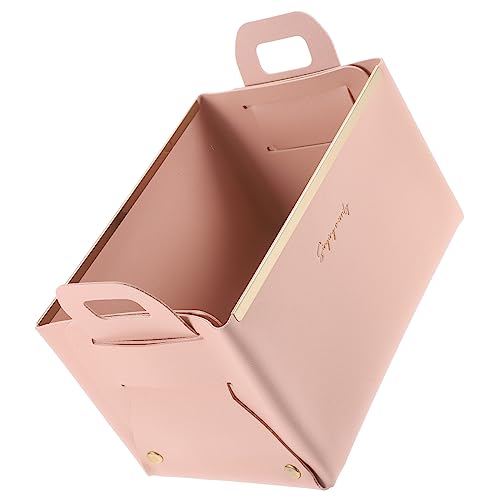 Pink Leather Desk Organizer and Storage Box for Office and Entryway