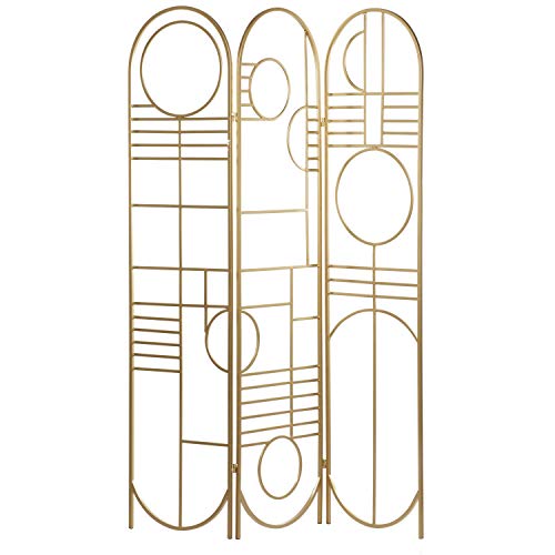Deco 79 Metal Geometric Hinged Foldable Arched Partition 3 Panel Room Divider Screen, 50" x 1" x 69", Gold