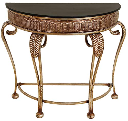 Gold Metal Half Moon Console Table with Ornate Scroll Legs