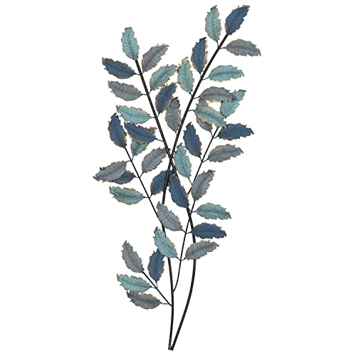 Deco 79 Metal Leaf Wall Decor with Gold Accents, 15" x 1" x 32", Blue