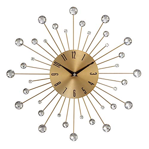 Deco 79 Metal Starburst Wall Clock with Crystal Accents, 15" x 1" x 15", Gold