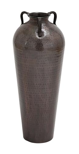 Deco 79 Metal Mediterranean Floor Vase, Hammered Detail, 12" x 12" x 32", Brown