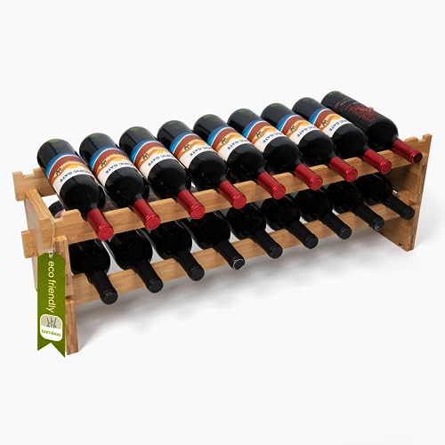 DECOMIL 18 Bottle Wine Rack | Modular and Stackable | Bamboo Wine Bottle Organizer