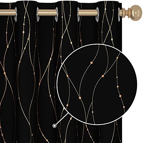 Deconovo Office Curtains - Soundproof Curtains with Gold Pattern