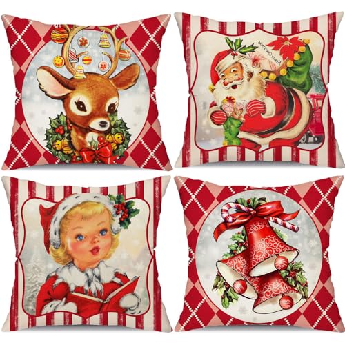 Decorative Christmas Pillow Covers 18x18 Inch Set of 4