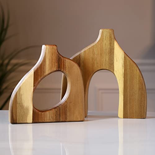 Boho Wooden Vases - Set of 2 for Home Decor