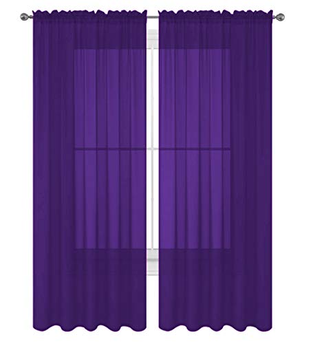 Solid Sheer Elegant Curtains - 2 Panel Set (54" X 84", Purple)