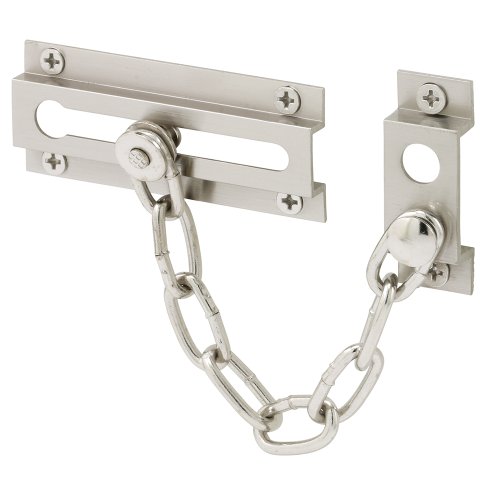 Prime-Line Chain Door Guard: Solid Brass, Satin Nickel Finish