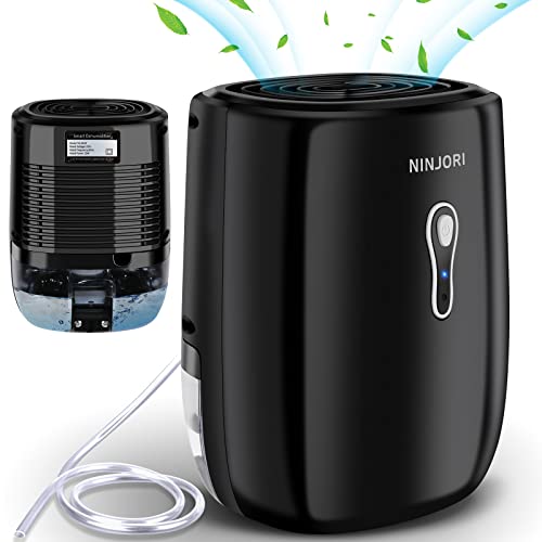 Ninjori Mini Dehumidifier with Drain Hose for Home, Basement, RV (Black)