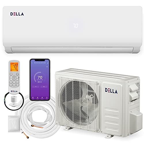 DELLA 18000 BTU Wifi Enabled 19 SEER2 Cools Up to 1000 Sq.Ft Energy Efficient Mini Split Air Conditioner & Heater Ductless Inverter System with 1.5 Ton Heat Pump & Pre-Charged 16.4ft Installation Kits