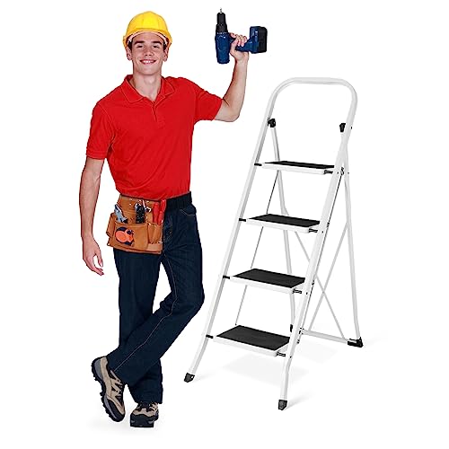 Delxo 4 Step Folding Ladder with Handrail, White