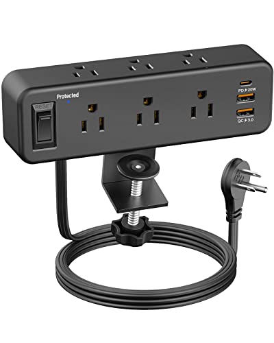 Desk Clamp Power Strip with PD USB C, Surge Protector with 6 Outlet
