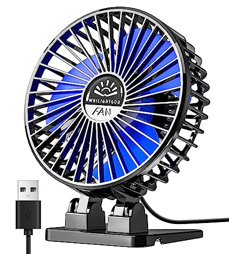WHILIGHTGOD Mini USB Desk Fan with 3-Speed Rotation - Black Blue