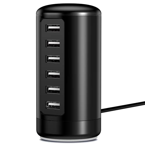 Desktop USB Charging Station, Universal 6 Ports USB Charger with Smart Identification Technology for iPhone, iPad, Android and All Other USB Enabled Devices, Black