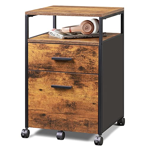 DEVAISE Mobile File Cabinet with 2 Drawers and Open Storage Shelf