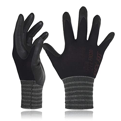 DEX FIT Nylon Nitrile Work Gloves FN320, Black 7 (S)
