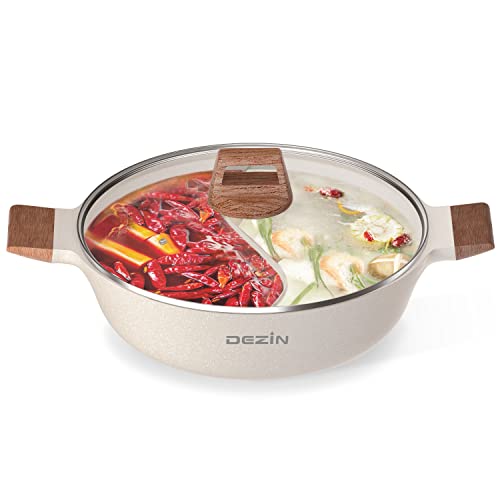 Hot Pot Gas Stove Dual Purpose Divider with Glass Lid 304 Stainless Steel  32cm