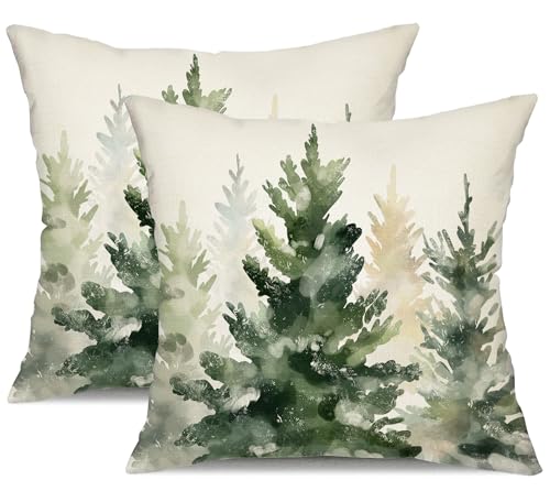Watercolor Christmas Tree Pillow Covers Set of 2