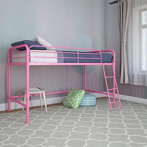 DHP Jett Junior Twin Metal Loft Bed, Pink
