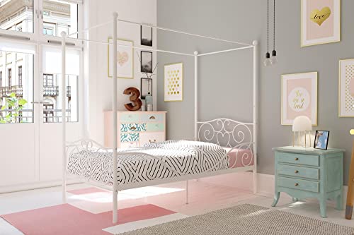 DHP Metal Canopy Kids Platform Bed with Storage, Twin, White